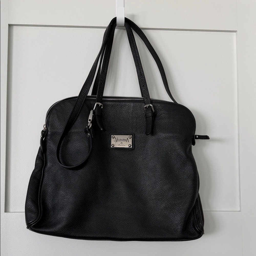 Valentina Black Leather Tote Bag